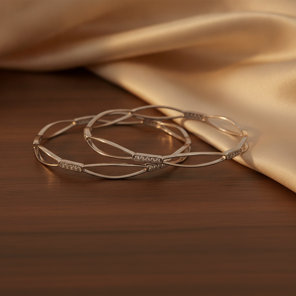 925 Silver Leaf Motif Bangles with Cubic Zirconia