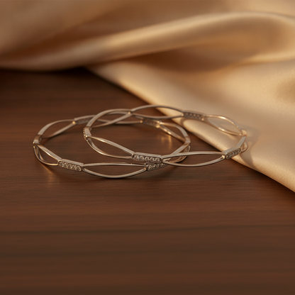 925 Silver Leaf Motif Bangles with Cubic Zirconia