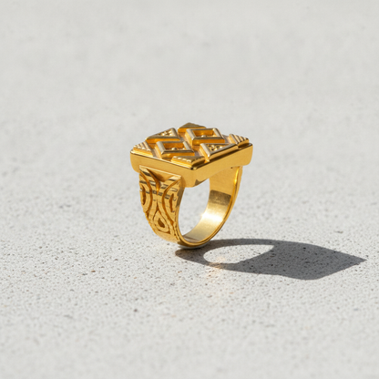 Royal Geometric Crest Statement Ring for Men