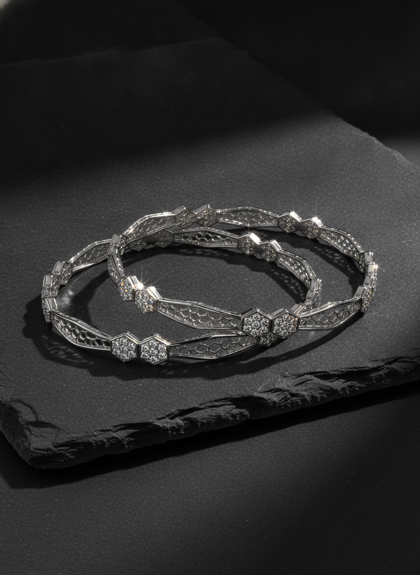 925 Silver Designer Hexagon CZ Bangles