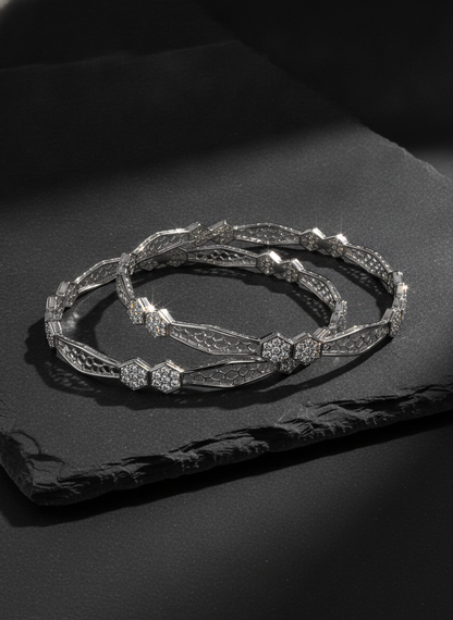 925 Silver Designer Hexagon CZ Bangles