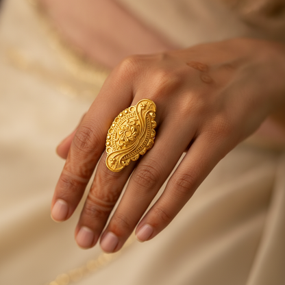 NUGOLD Traditional Floral Filigree Adjustable Ring for Women