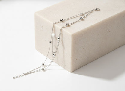 925 Sterling Silver Double Layer Bead Bracelet for Women