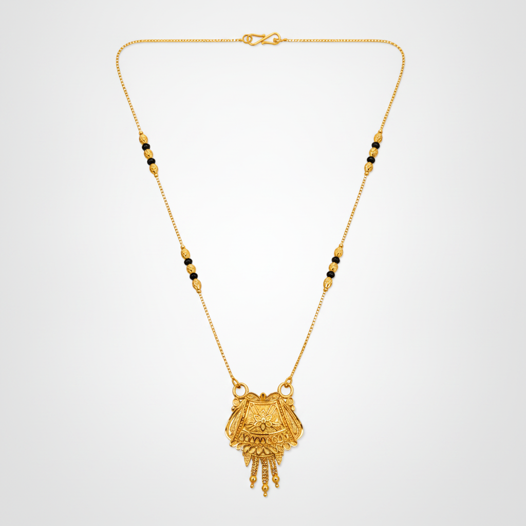 NUGOLD Ethnic Black Bead Mangalsutra with Antique Pendant