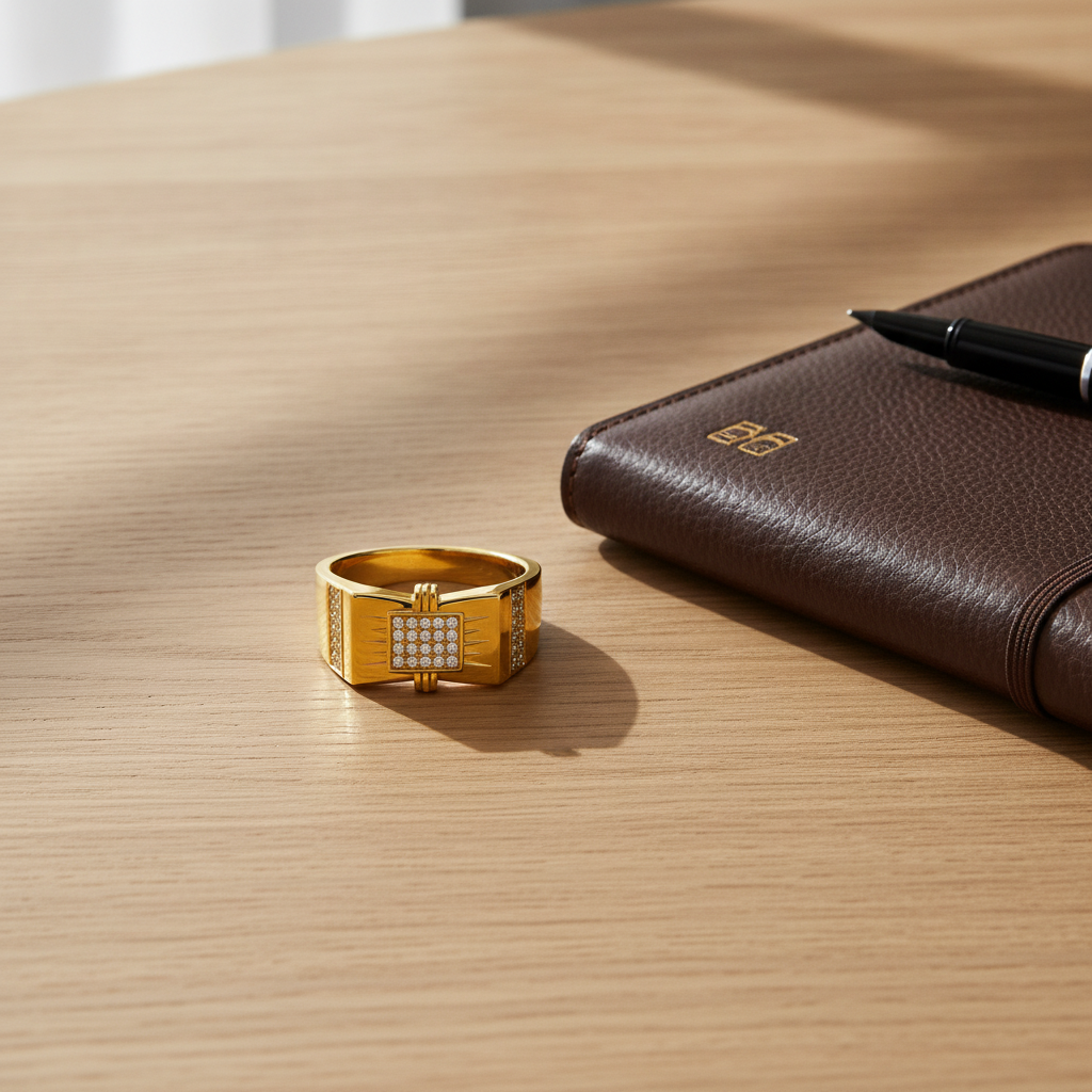 NUGOLD Regal Square Crystal Signet Ring for Men & Boys