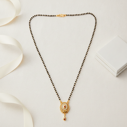 NUGOLD Antique Style Black Bead Mangalsutra with CZ & Ruby Pendant