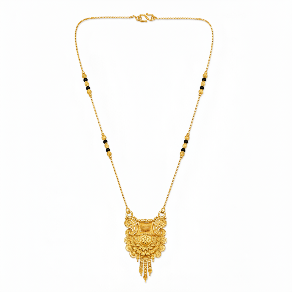 NUGOLD Antique Floral Pendant Mangalsutra with Black Beads