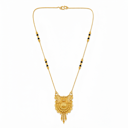 NUGOLD Antique Floral Pendant Mangalsutra with Black Beads