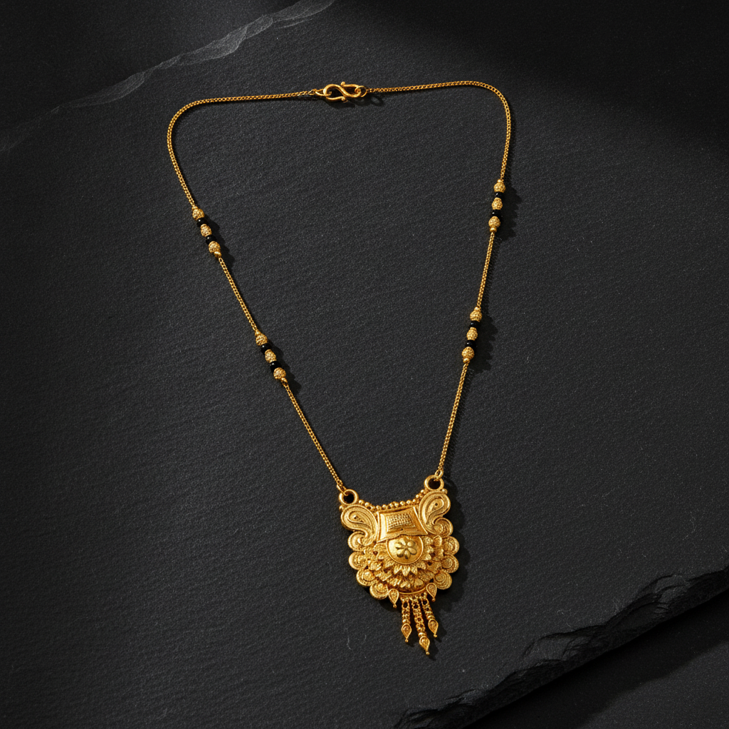 NUGOLD Antique Floral Pendant Mangalsutra with Black Beads