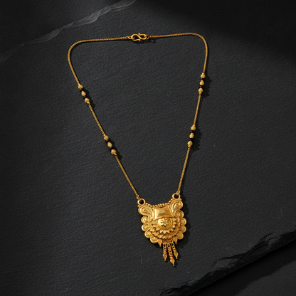 NUGOLD Antique Floral Pendant Mangalsutra with Black Beads