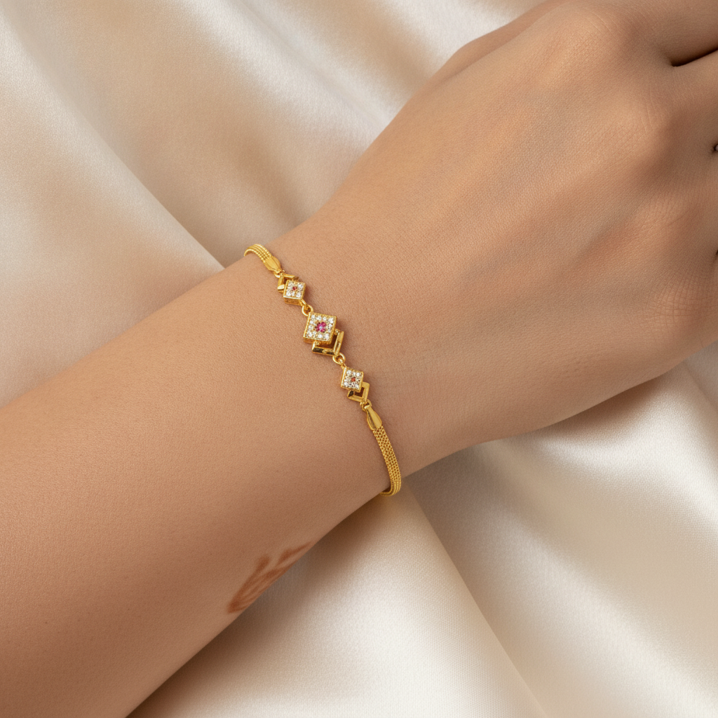 Elegant Square Crystal Gold Bracelet for Girls & Women