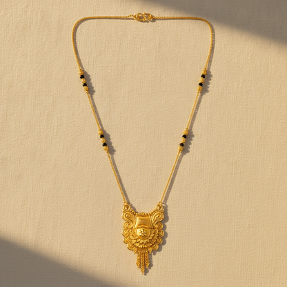 NUGOLD Antique Floral Pendant Mangalsutra with Black Beads