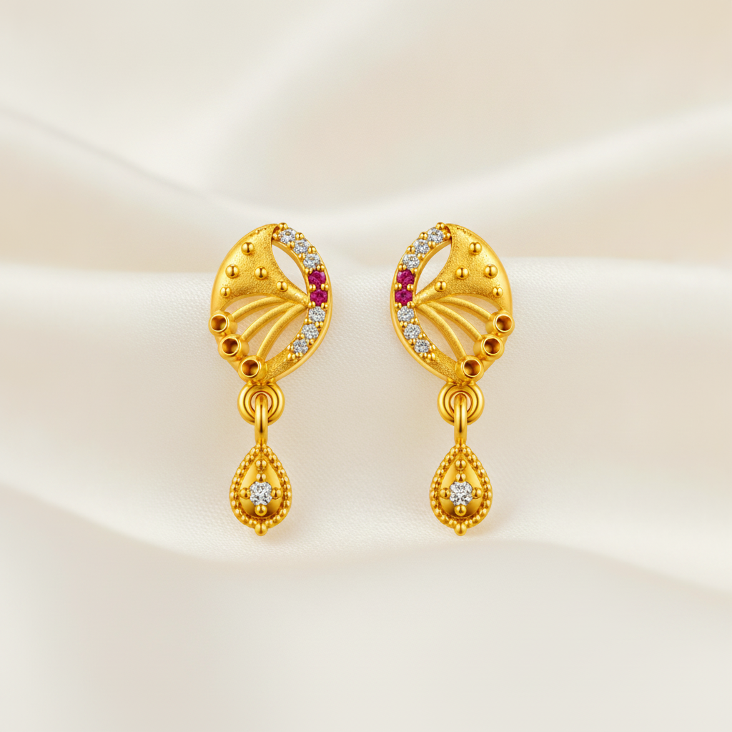 Royal Ruby Leaf Crystal Teardrop Drop Earrings for Women