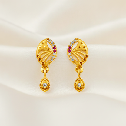 Royal Ruby Leaf Crystal Teardrop Drop Earrings for Women