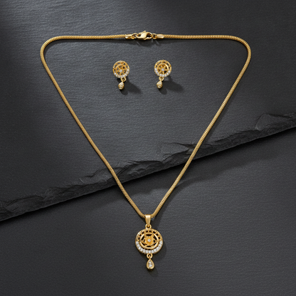 Elegant Circular Floral Pendant Necklace & Matching Earrings Set for Women