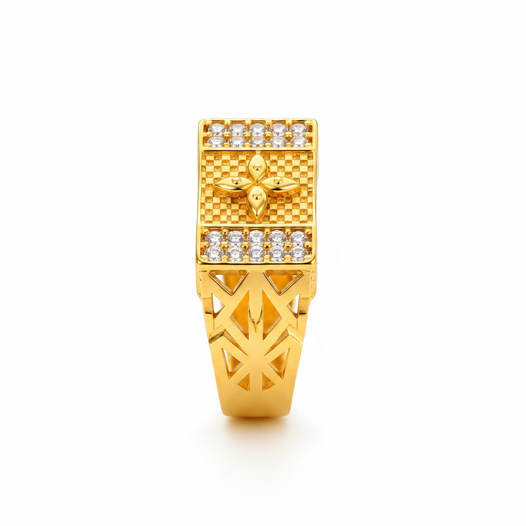 Royal Crystal Floral Crest Statement Ring for Men