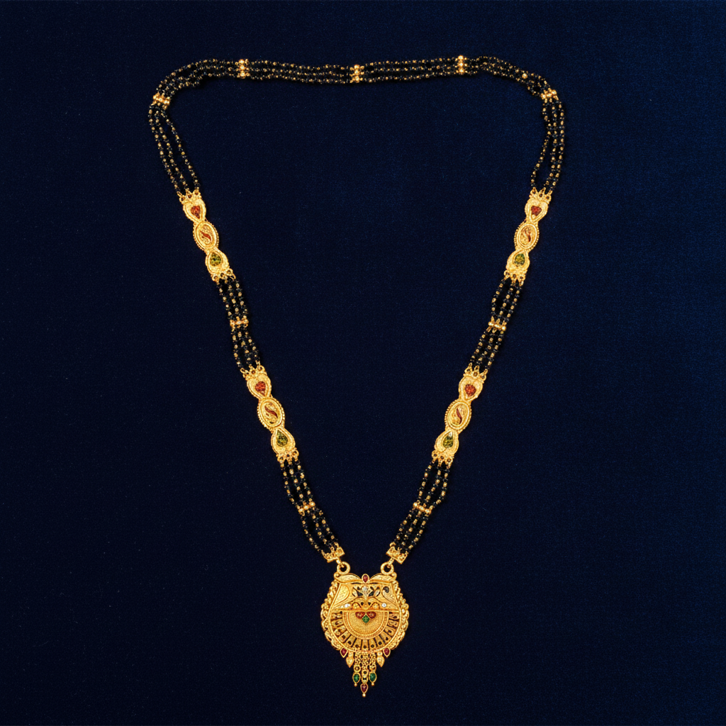 Ethnic Mangalsutra with Intricate Floral Temple Pendant