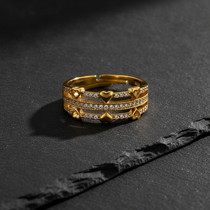 Regal Triple-Line Heart Harmony Sparkle Ring for Women