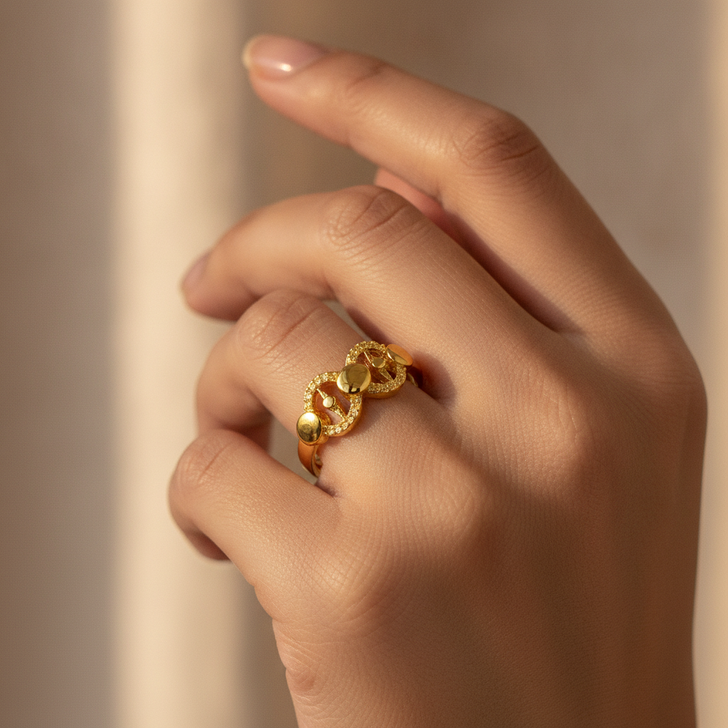 NUGOLD Elegant Twin Circle Heritage Adjustable Ring for Women