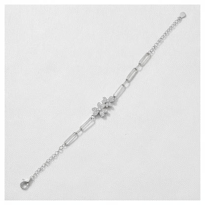 Elegant Twin Daisy Cubic Zirconia 925 Sterling Silver Bracelet for Women & Girls