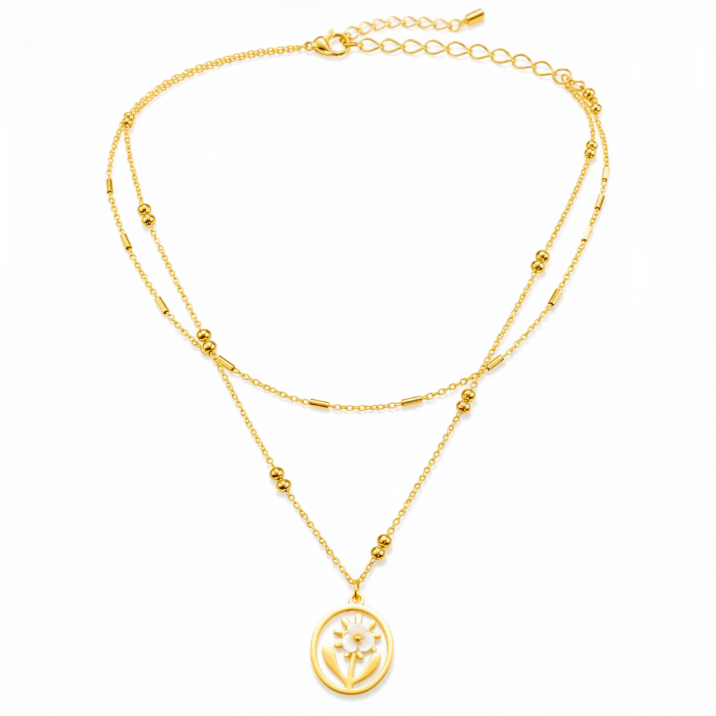 Golden Daisy Flower Layered Necklace for Women