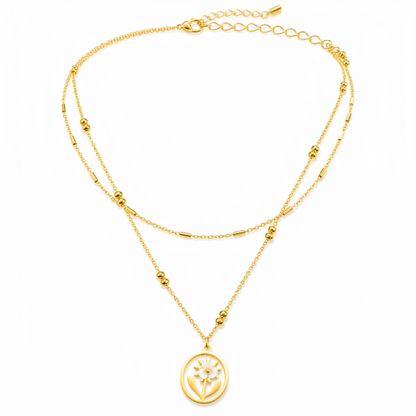 Golden Daisy Flower Layered Necklace for Women