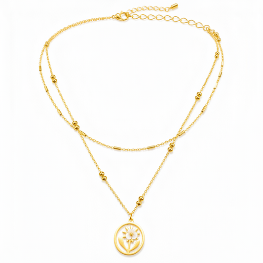 Golden Daisy Flower Layered Necklace for Women