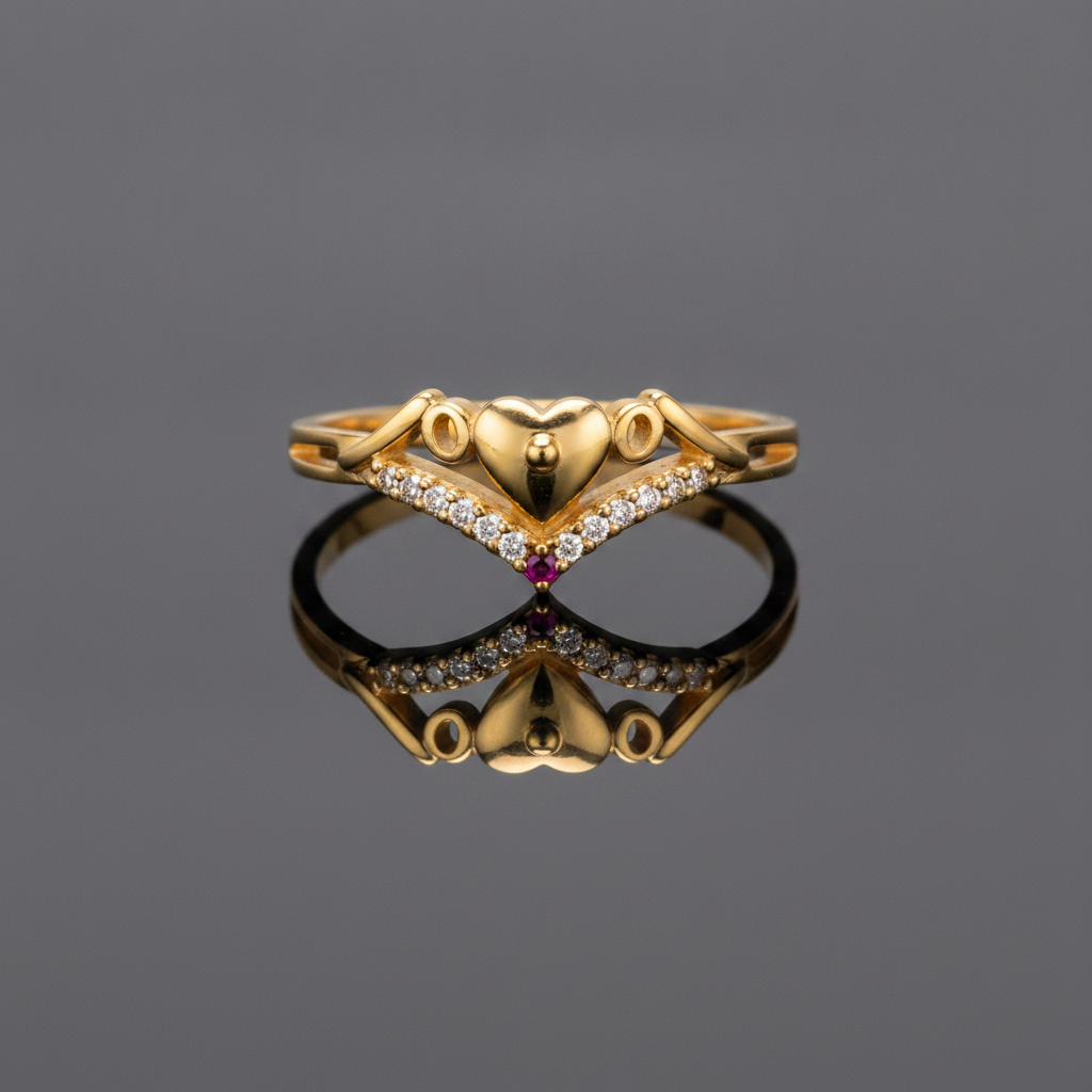 NUGOLD Stylish Heart Charm Gold Finish Ring for Women