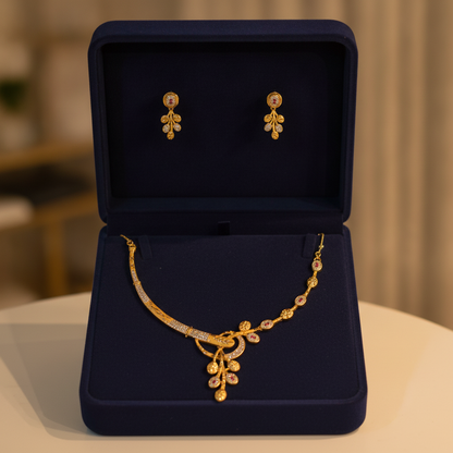 NUGOLD Premium Leaf Vine Crystal Necklace Set for Women