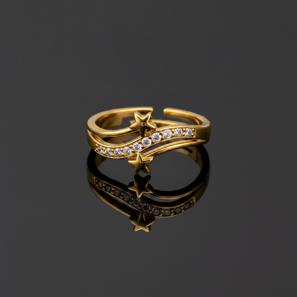 Elegant Star Open Ring with Cubic Zirconia Stones