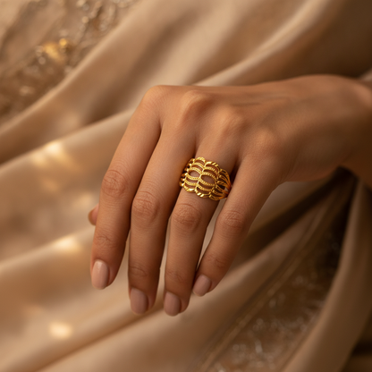 Elegant Wave Filigree Gold Plated Ring for Women