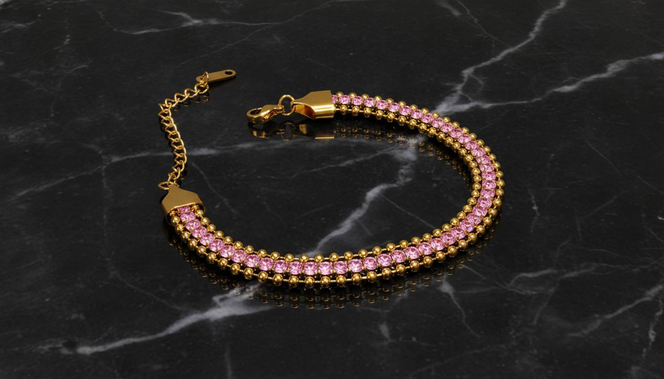NUGOLD Designer Pink Cubic Zirconia Bracelet for Girls & Women