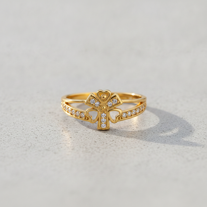 Royal Heart Clover Sparkle Statement Ring for Women