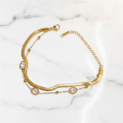 NUGOLD Premium Double Layer Oval Stone Bracelet