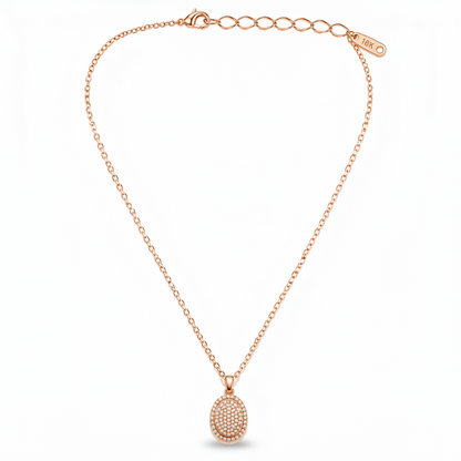 Rose Gold Crystal Halo Oval Pendant Necklace for Women