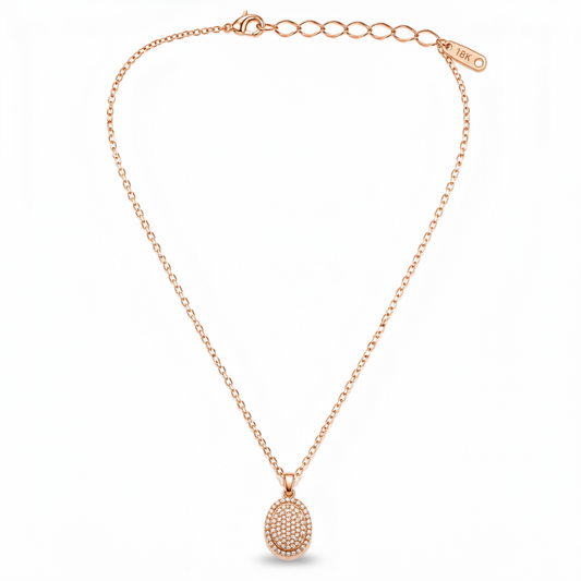 Rose Gold Crystal Halo Oval Pendant Necklace for Women
