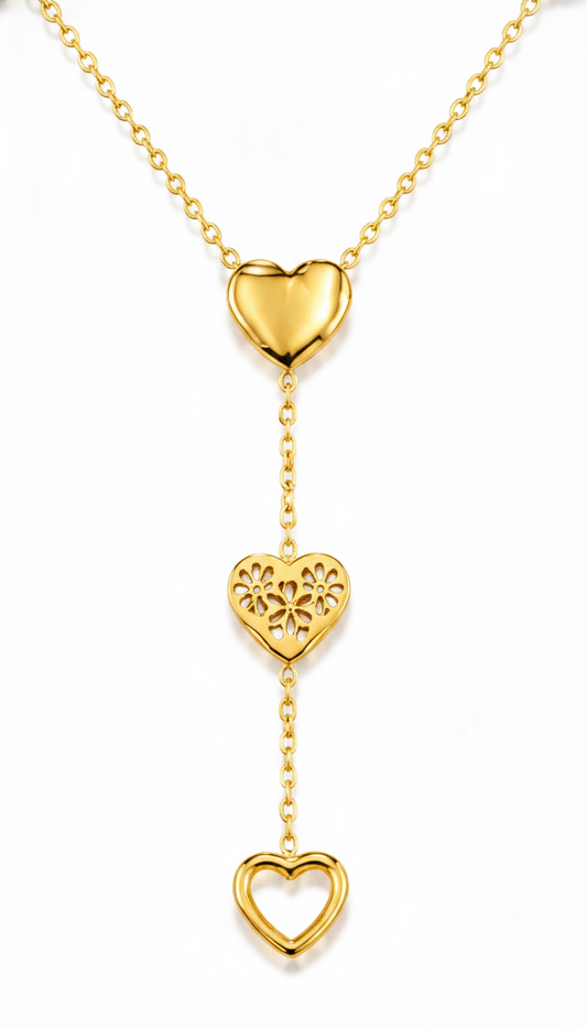 Golden Love Heart Lariat Necklace for Women