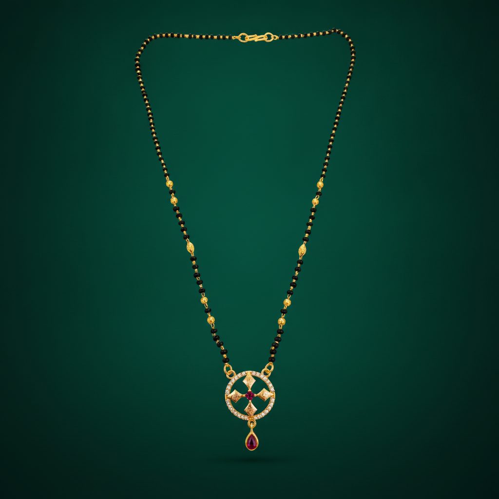 Traditional Black Bead Mangalsutra with Circular Designer Pendant