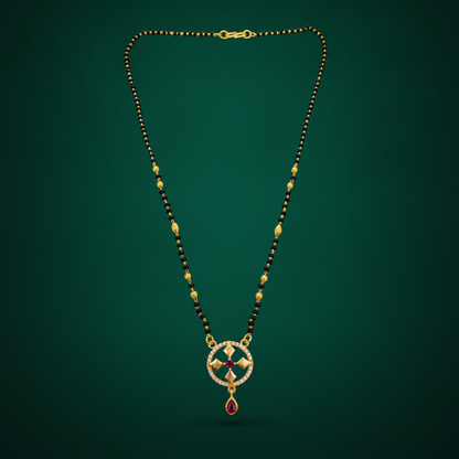Traditional Black Bead Mangalsutra with Circular Designer Pendant
