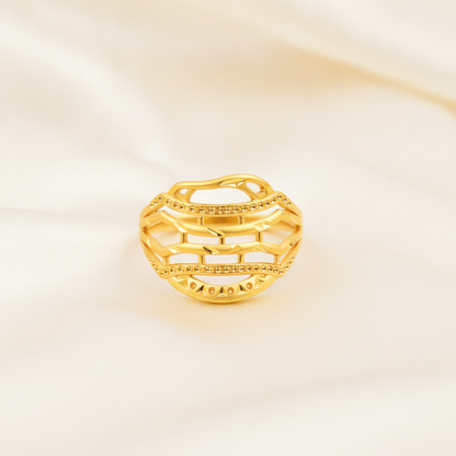Modern Lattice Gold Finish Ring for Women