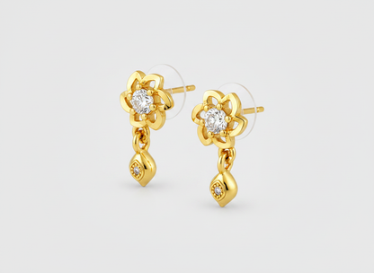 NuGold Floral Crystal Drop Gold-Toned Stud Earrings for Women