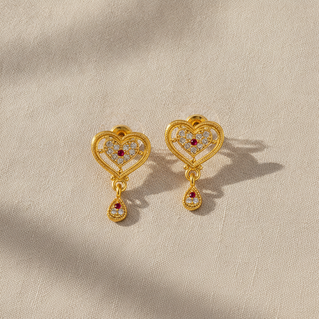 Radiant Imperial Ruby-Tinted Halo Heart Drops Earring