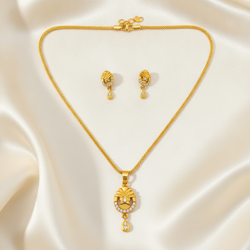 Elegant Floral CZ Pendant Necklace & Earrings Set for Women