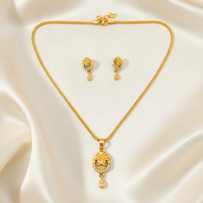 Elegant Floral CZ Pendant Necklace & Earrings Set for Women