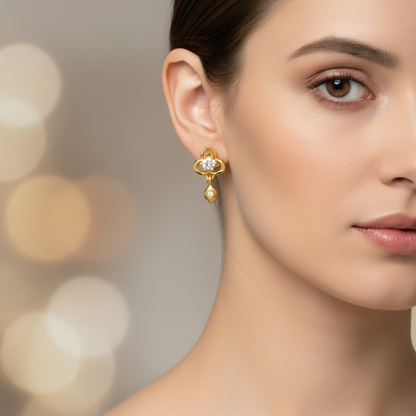 NuGold Clover Crystal Drop Gold-Toned Stud Earrings for Women