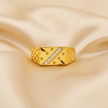 Elegant Crystal CZ Diagonal Pattern Ring for Men