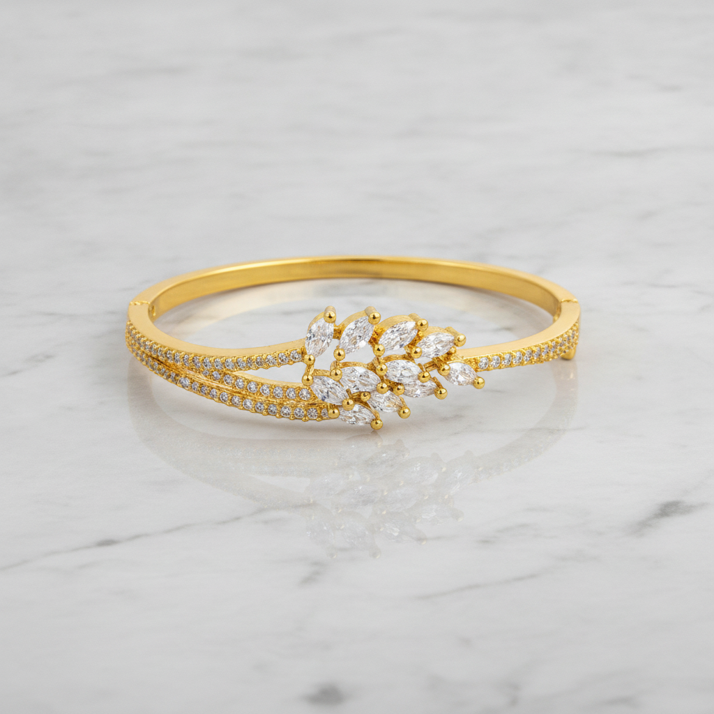 Regal Marquise Crystal Leaf Open Bracelet for Women
