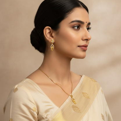 NUGOLD Finish Teardrop Pendant Necklace & Earrings Set for Women
