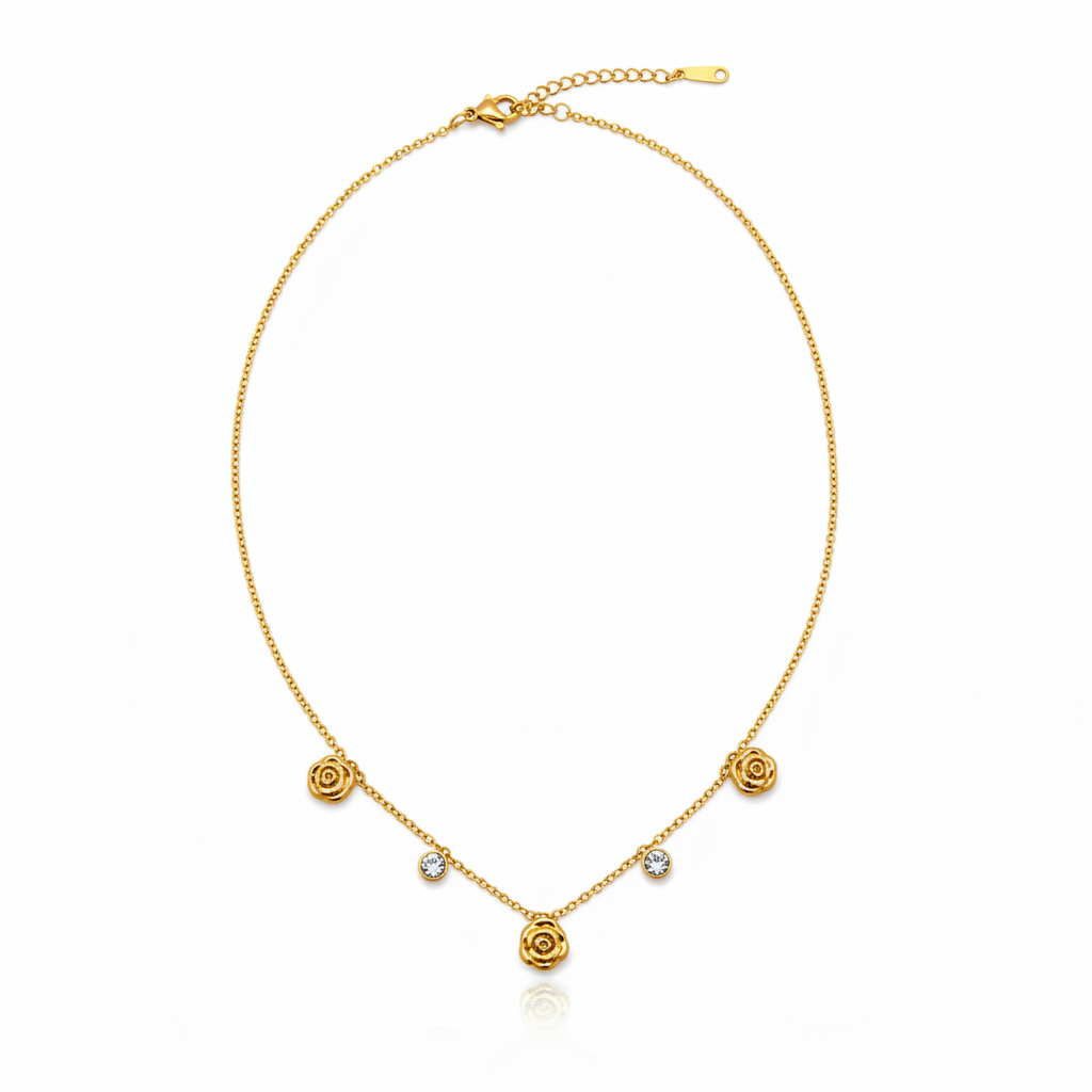 Golden Bloom Crystal Drop Necklace
