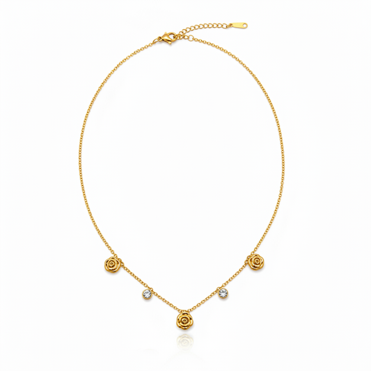 Golden Bloom Crystal Drop Necklace